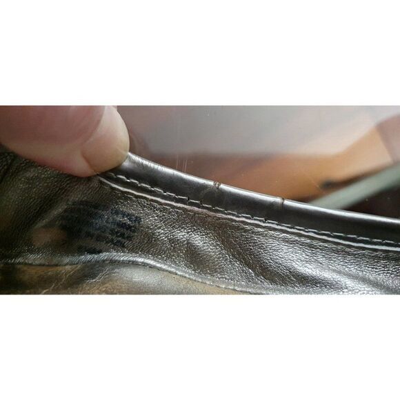 Tory Burch Verbena Silver Patent Toe Silver Gray Snake Skin Bow Flats Size 7 - Picture 8 of 8